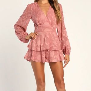 Lulus tier for the love dusty rose burnout tiered romper size M